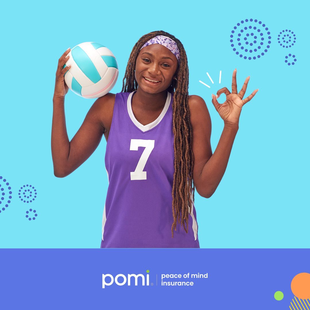 pomi peace of mind insurance with a girl holding a soccer ball